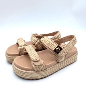 Steve Madden Bigmona Platform Sandals Women's Natural Raffia Size US9M EU40